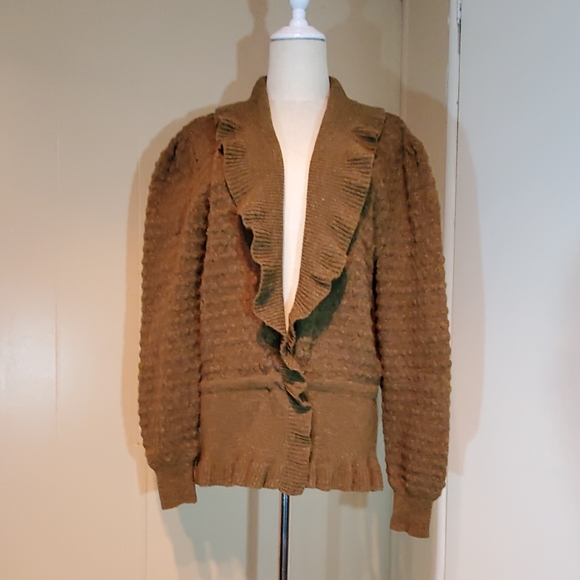 Kenzo Olive Green Rufflie V-Cut Sweater - Picture 1 of 7